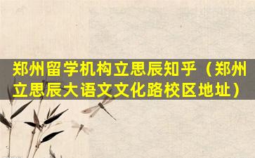郑州留学机构立思辰知乎（郑州立思辰大语文文化路校区地址）