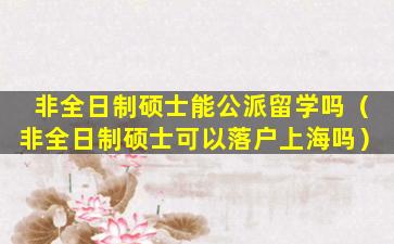 非全日制硕士能公派留学吗（非全日制硕士可以落户上海吗）