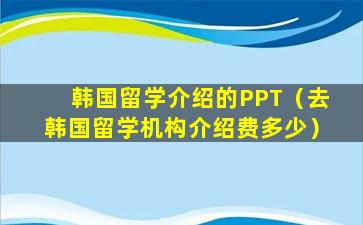 韩国留学介绍的PPT（去韩国留学机构介绍费多少）