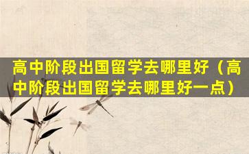 高中阶段出国留学去哪里好（高中阶段出国留学去哪里好一点）